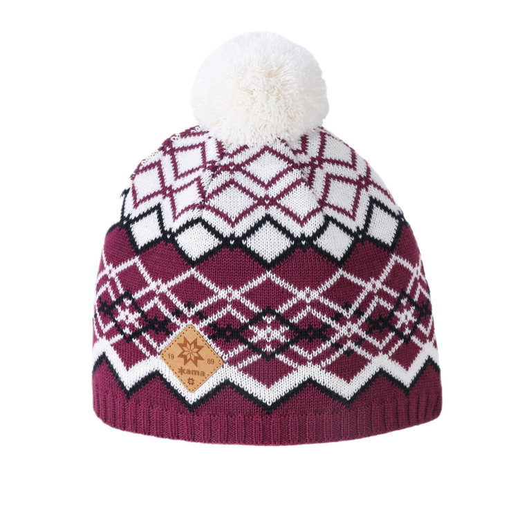 Kama Strickmütze (Bommel) A172 Merino - Damen pink/weiss- 1 Stück