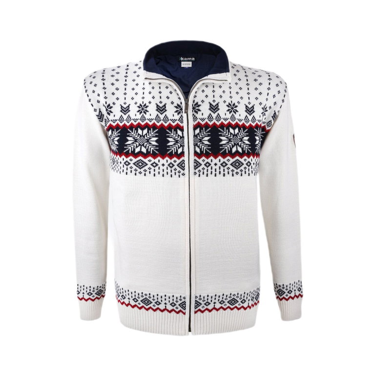 Kama Sweater Pullover 3054 Full Zip aus Merinowolle (Strickmaterial, winddicht) weiss Herren