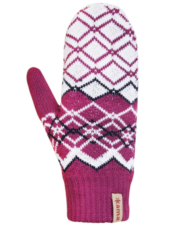 Kama Winter Gloves (Mittens) R112 made of Merino wool - pink/white - 1 pair