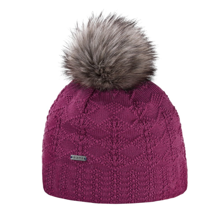 Kama Strickmütze (Bommel) A109 Merino - Damen pflaumeviolett - 1 Stück