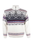 Kama Sweater Pullover 4071 Half Zip mit Nordischen Muster (Merinowolle-Mischung) weiss Herren