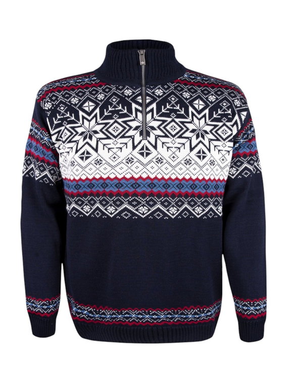 Kama Sweater Pullover 4071 Half Zip mit Nordischen Muster (Merinowolle-Mischung) navyblau Herren