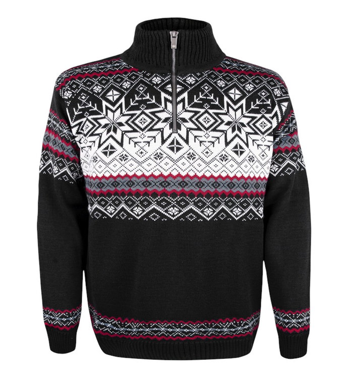 Kama Sweater Pullover 4071 Half Zip mit Nordischen Muster (Merinowolle-Mischung) schwarz Herren