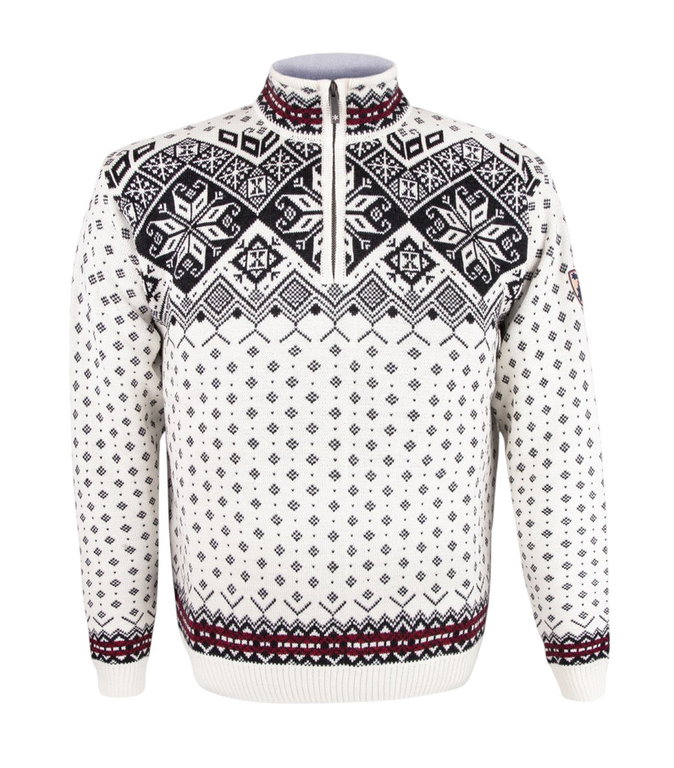 Kama Sweater Pullover 4082 Half Zip mit Nordischen Muster (Merinowolle) weiss Herren