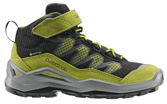Lowa Maddox Pro Mid GTX Velcro Junior Hiking Shoes (Textile/Suede, Velcro Fastening, Waterproof) black/lime Children