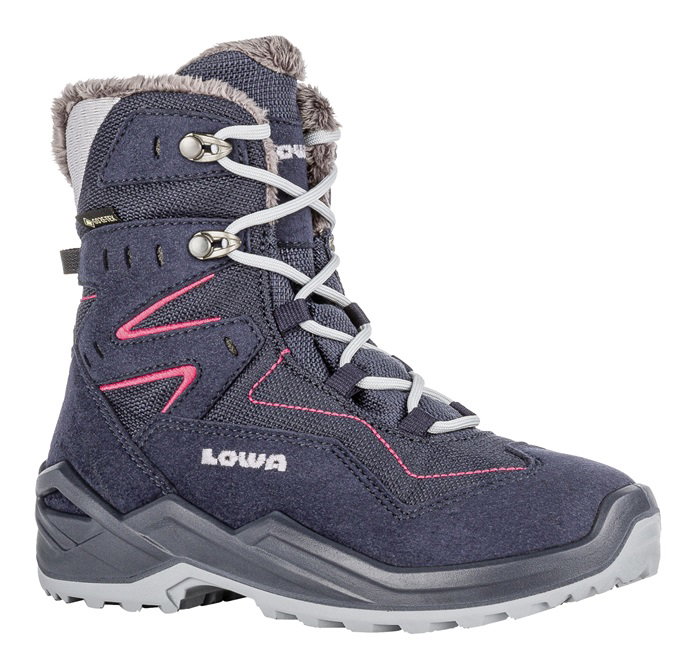 Lowa Winterstiefel Lino GTX High (Veloursleder/Textil, wasserdicht) 2024 navyblau/fuchsia Kinder