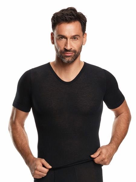 Medima Unterwäsche Tshirt V-Ausschnitt (Kaschmir/Seide) Kurzarm schwarz Herren (Gr. XL-XXL)