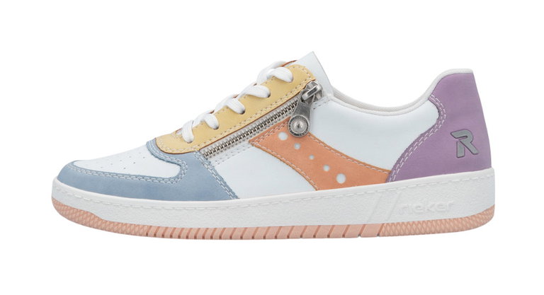 Rieker Sneaker M5520-91 (Kunstleder, mit seitlichen Reissverschluss) weiss/bunt Damen