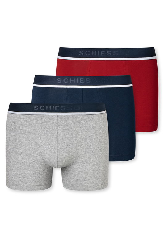 Schiesser Unterwäsche Boxershorts 95/5 Webgummibund rot/blau/grau meliert Herren - 3 Stück