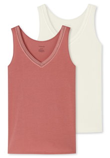 Schiesser Underwear Tank Top Strappy Tops Cotton Lace beige/sienna red Ladies - Pack of 2