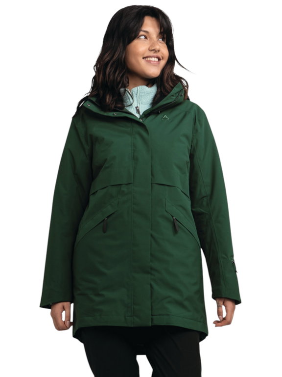 Schöffel Transitional Rain Jacket Urban Insulated Parka Style Malkay (waterproof, breathable) green ladies
