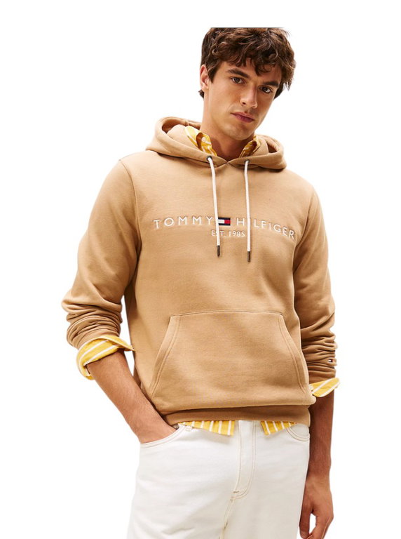 Tommy Hilfiger Kapuzenpullover Flex-Fleece Logo Hoodie (Baumwollmix) camelbraun Herren