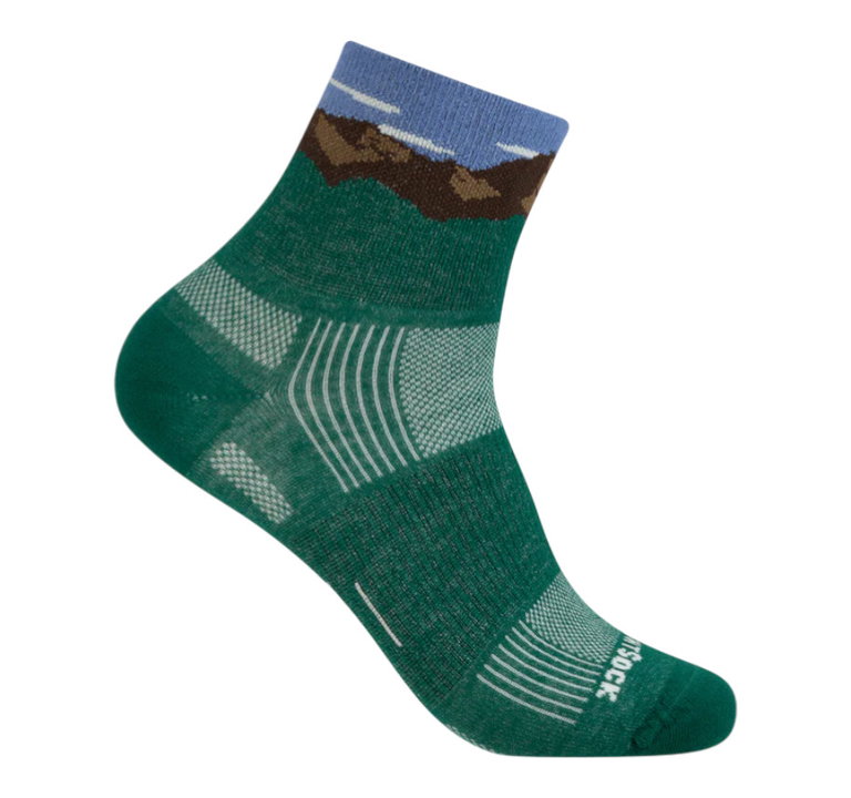 Wrightsock Sportsock Quarter Plus Stride Patterned Socks (ankle-high, medium thickness, anti-blister sock) green - 1 pair