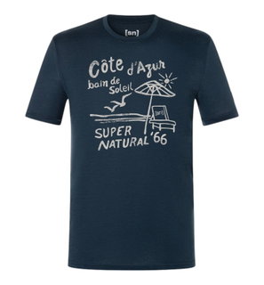 super natural Freizeit-Tshirt Wood Cote D'Azur Tee (Merino-Mix) dunkelblau Herren
