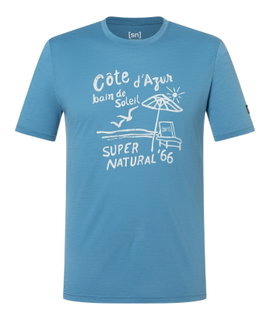 super natural Freizeit-Tshirt Wood Cote D'Azur Tee (Merino-Mix) hellblau Herren